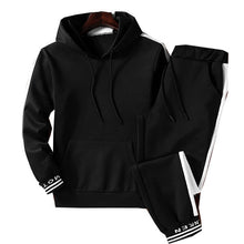 Load image into Gallery viewer, Conjuntos de treino dos homens outono inverno com capuz moletom drawstring outfit 2019 masculino terno pulôver duas peças conjunto casual
