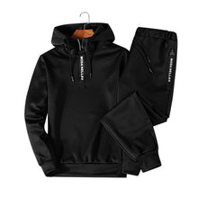 Load image into Gallery viewer, Conjuntos de treino dos homens outono inverno com capuz moletom drawstring outfit 2019 masculino terno pulôver duas peças conjunto casual
