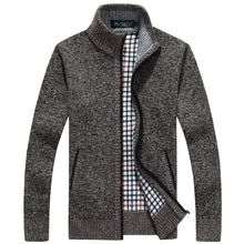 Load image into Gallery viewer, Winter Thick Men's Knitted Sweater Coat Off White Long Sleeve Cardigan Fleece Full Zip Male Causal Plus Size Clothing for Autumn
