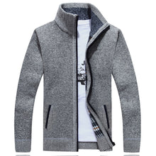 Load image into Gallery viewer, Winter Thick Men's Knitted Sweater Coat Off White Long Sleeve Cardigan Fleece Full Zip Male Causal Plus Size Clothing for Autumn
